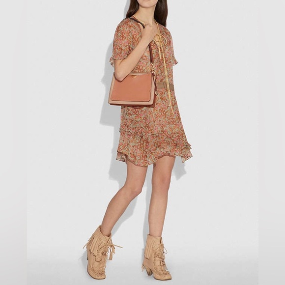 Coach Dreamer Bag Leather Shoulder Suede Casual Chic Colorblock Elegant Tan - Picture 1 of 16